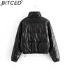 BITCED Fashion Casual Solid-Colour Minimalist Faux Leather Cotton Jacket for Women Winter Stand Collar Jacket