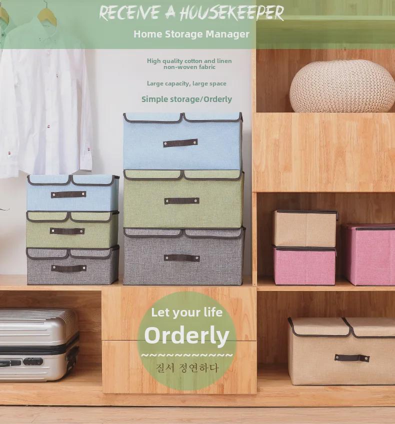 Foldable Cotton & Linen Storage Box: Portable Double Cover for Toys & Clothes