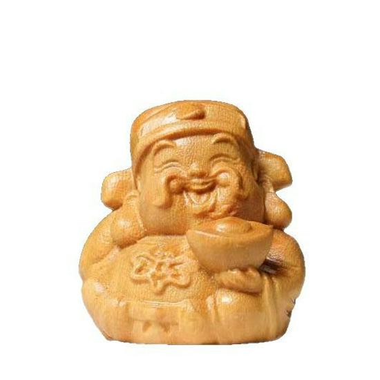 God of Wealth Solid Wood Sandalwood Carving Ornament – Handheld Creative Cultural Decor