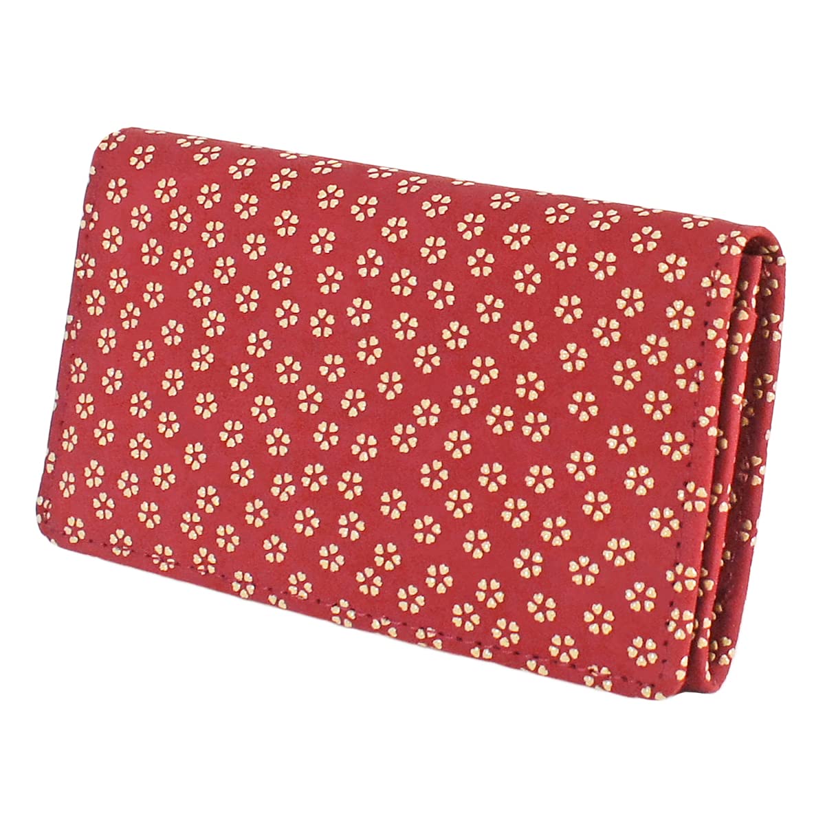 

[Inden-ya] Inden Business Card Case, Large Capacity, Deerskin Leather, Red with White Lacquer, Small Cherry Blossom Pattern, 2501-13-002