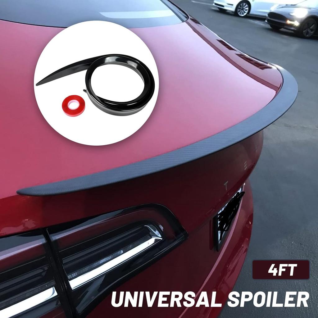 4Ft Universal Rear Spoiler For Cars: Gloss Black Universal Spoiler Wing For Trunk/Rear Window/Car Roof Joint For Tesla Honda Nissan Kia BMW And Most