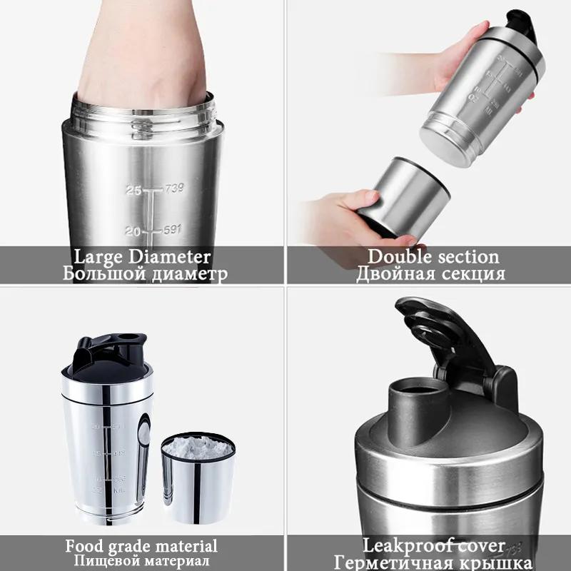 Portable Stainless Steel Protein Shaker CupFitness Sports Mug Nutrition Shakers Cup Water Bottles Water Cup Portable Shakers