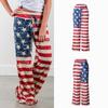 Womens High Waist Casual American Flag Print Drawstring Loose Wide Leg Pants For Summer