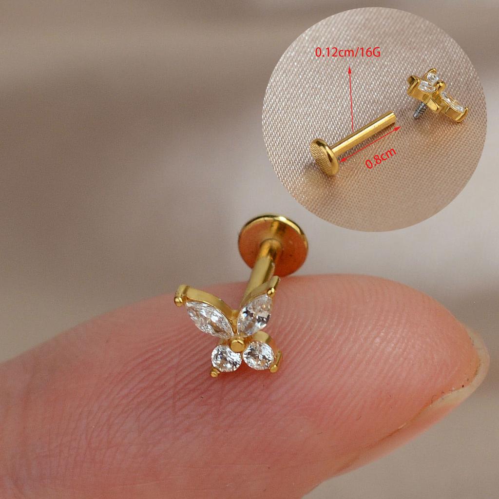 1PC Titanium Stainless Steel Earrings Tiny Butterfly Leaf Flat Rook Lobe Cartilage Snug Helix Couch Tragus Labre Piercing 16G