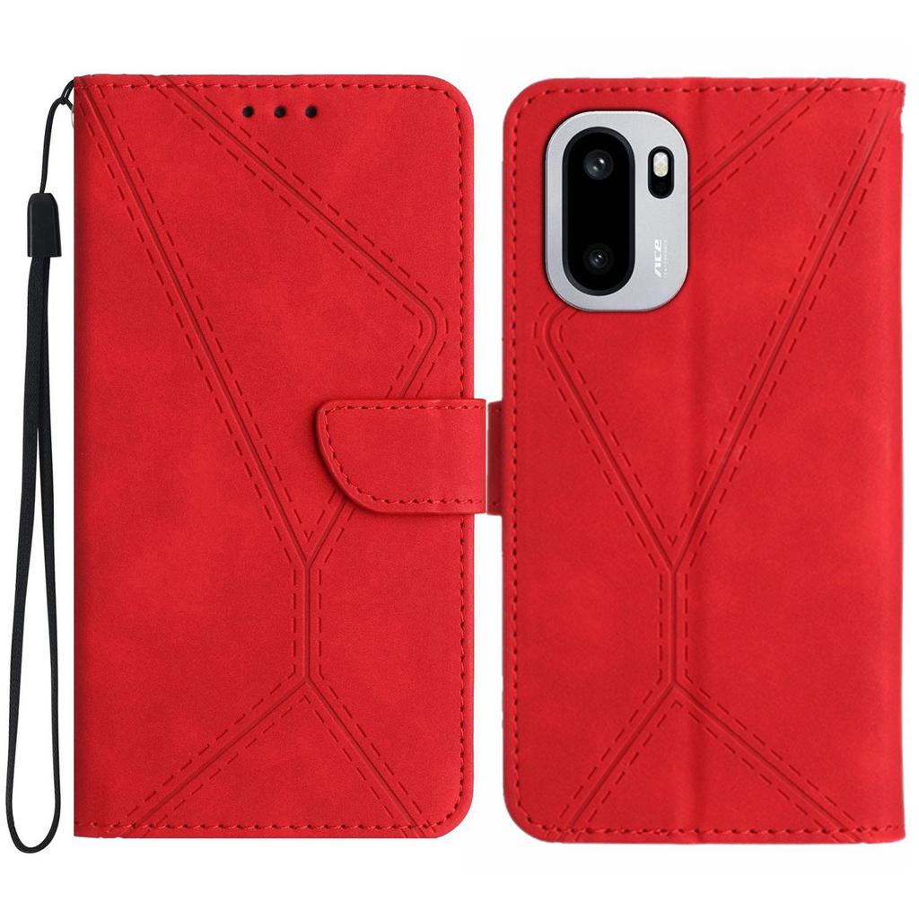 For OnePlus 15R 5G Case Skin Touch Lines Imprinted PU Leather Flip Phone Cover