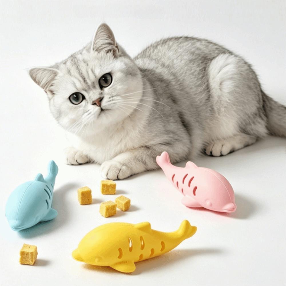 Bite Resistant Cat Toy Silicone Material Treat Dispenser Self Play Fish Cat Toy Pet Training