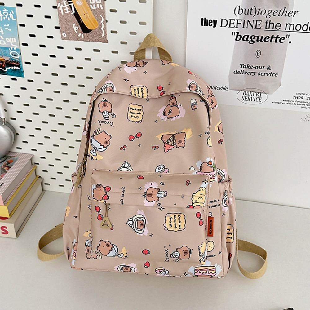 Wide Straps Cartoon Animal Daypack Nylon Large Capacity School Bag Fashion Capybara Backpack  Daily