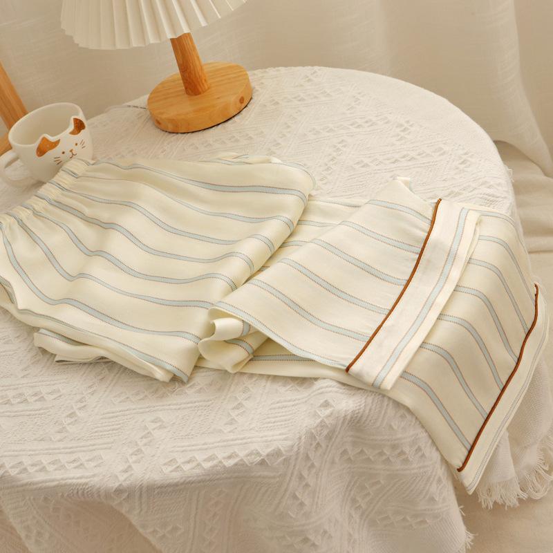 Spring and Summer New Women's Striped Pajamas Homewear Set Girls Summer Net Red Long-Sleeved Simple Pajamas Homewear Set