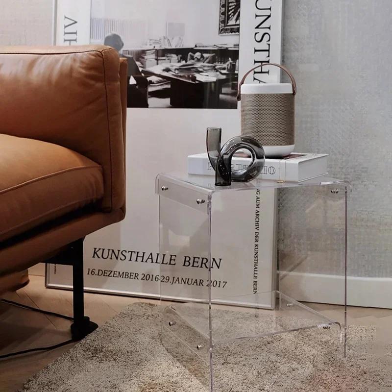 Nordic Coffee Tables Living Room Furniture Sofa Side Table Acrylic Double-deck Storage Tea Tables Transparent Bedside Table