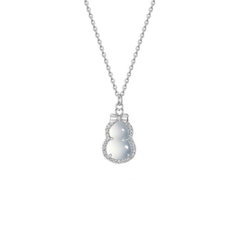 

S925 Silver Butterfly Bow Gourd Pendant Necklace for Women , New Chinese Style White Jadeite Pendant , Elegant Collarbon 925 золотий