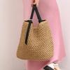 Belt Handle Patterned Woven Tote Bag