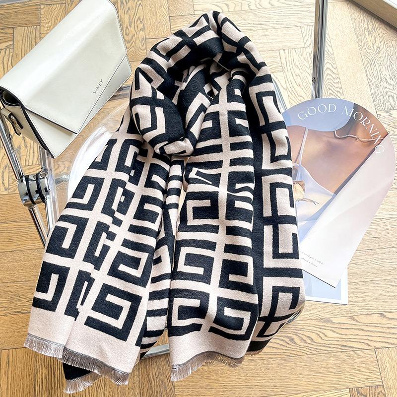 New high-end geometric scarf women's winter versatile imitation cashmere double-sided scarf thickened warm shawl
