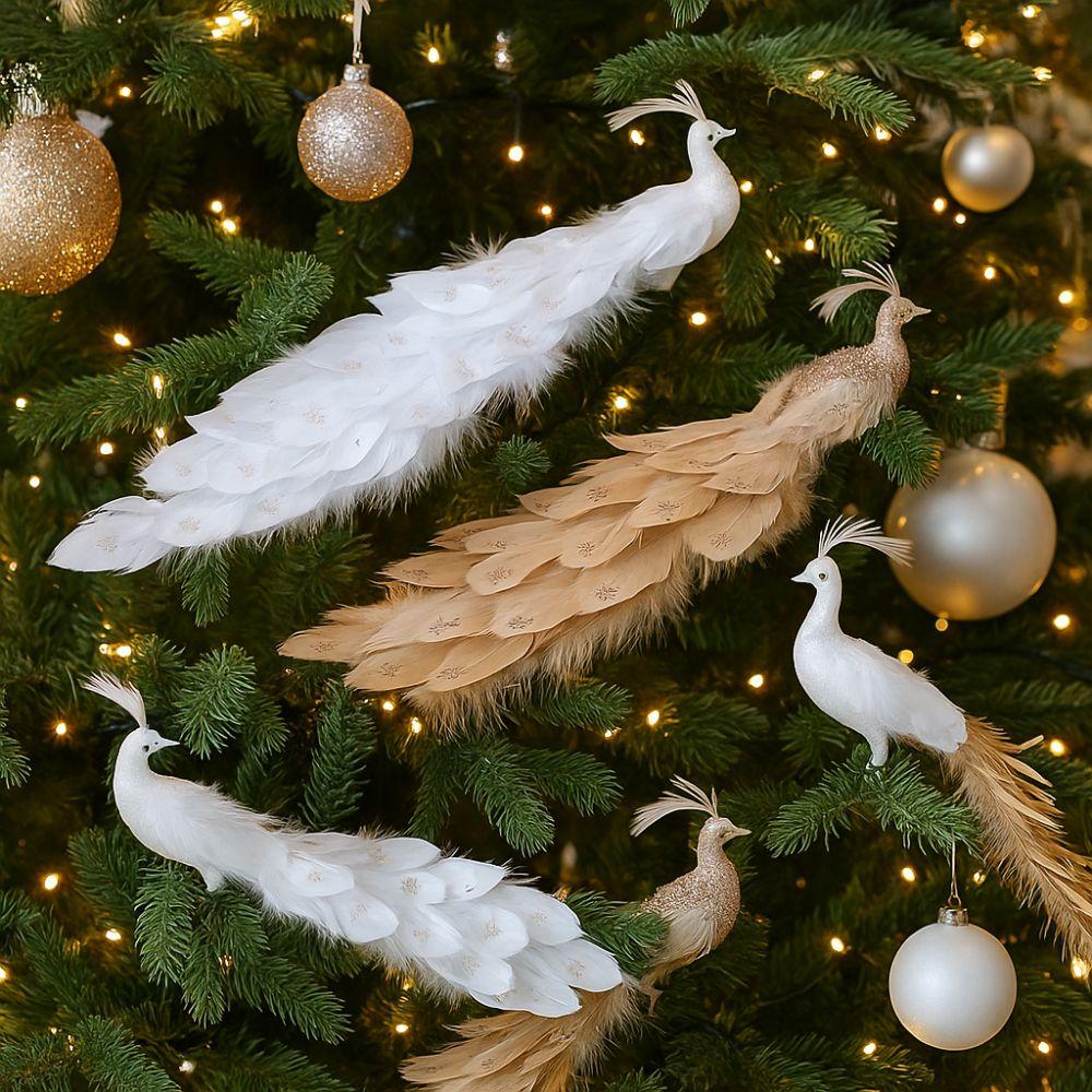 Colorful Christmas Bird Ornaments Glitter Feather Simulation Peacock  Parties Supplies