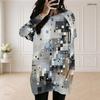 Women Plus Size Round Neck Long Sleeve Geometric Printed Loose Longline Tunic With Pockets