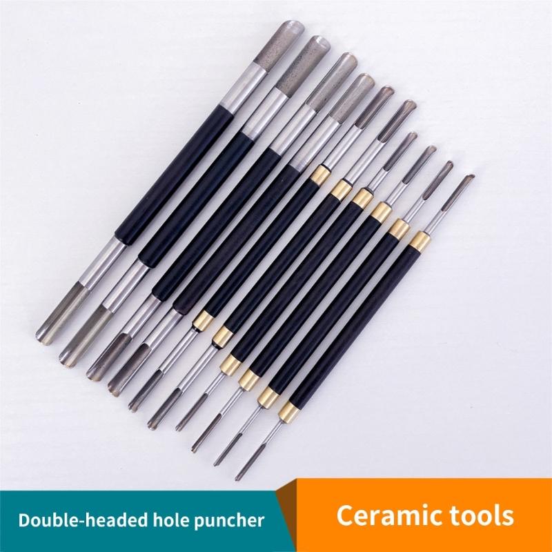 5Pcs Double Head Pottery Hole Puncher Carving Tool Wood Handle Stainless Steel Clay Sculpting Tool For Ceramic Crafting