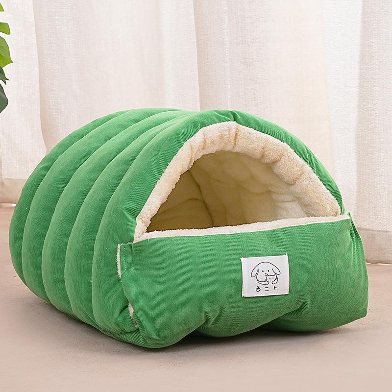 Winter Warm Zipper Style Plush Pet Sleeping Bag & Semi-Closed Cat Bed