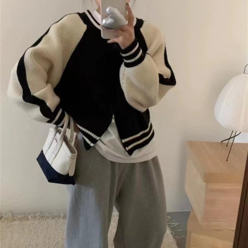 

YYFS Женская мода Повседневный Осень Зима Цвет Блок Принт Длинный рукав О-образный вырез свитера Size: One Size чёрный