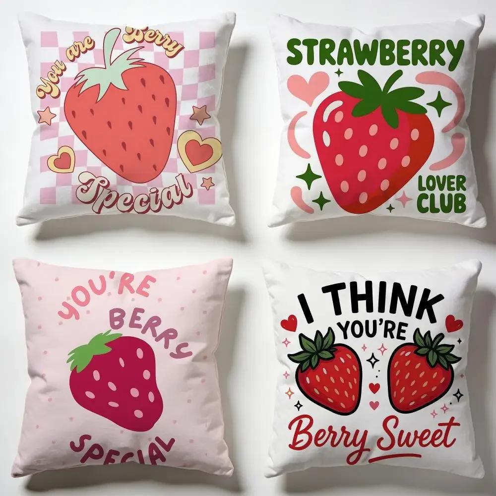 Retro Strawberry Texting Cushion Cover Soft Pillow Cases Home Bedroom Living Room Sofa