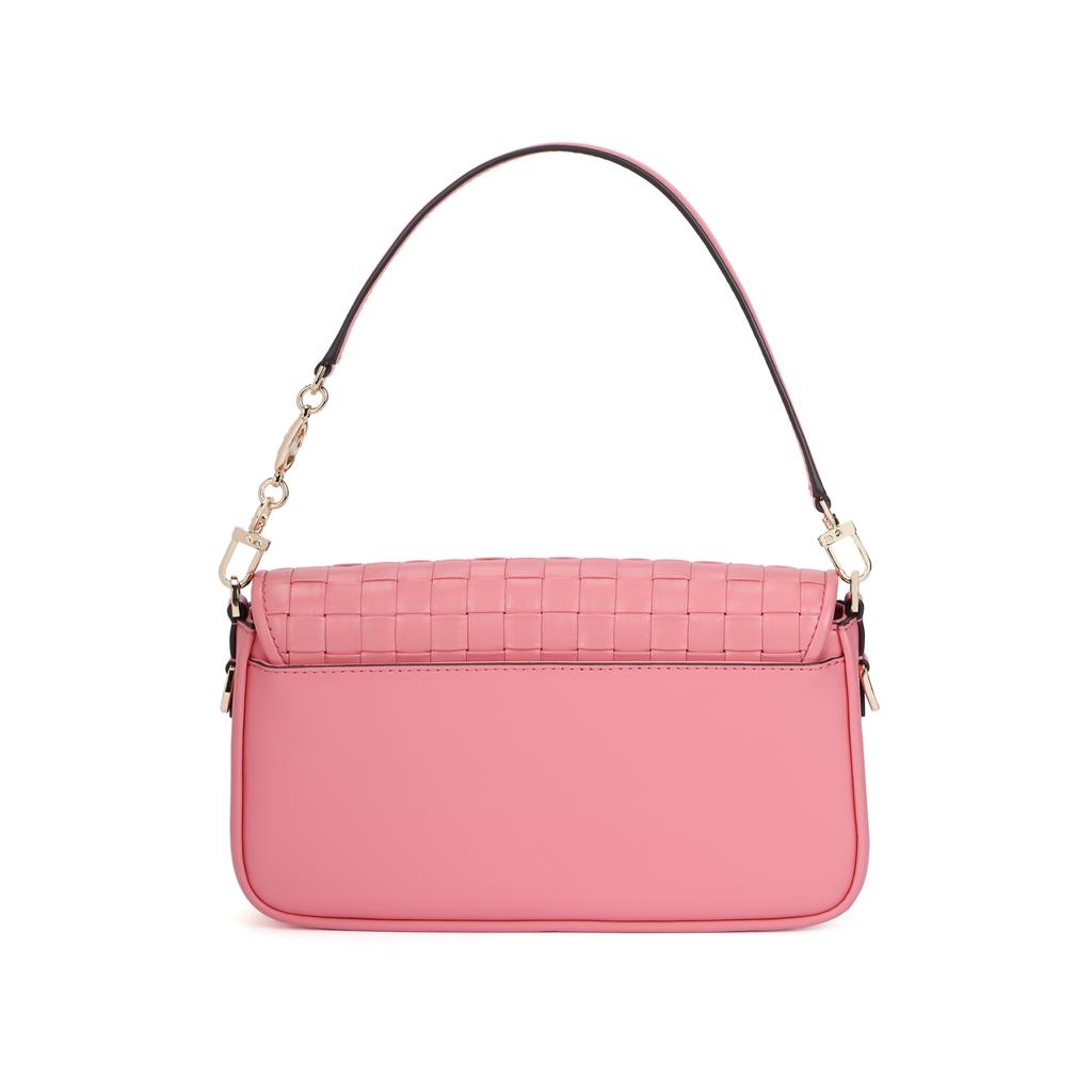 Michael Kors Mk Bradshaw Solid Letter Logo Chain Quilted Weave Flap Leather Baguette Bag Women bags Light-Pink 30S1G2BL1T-644