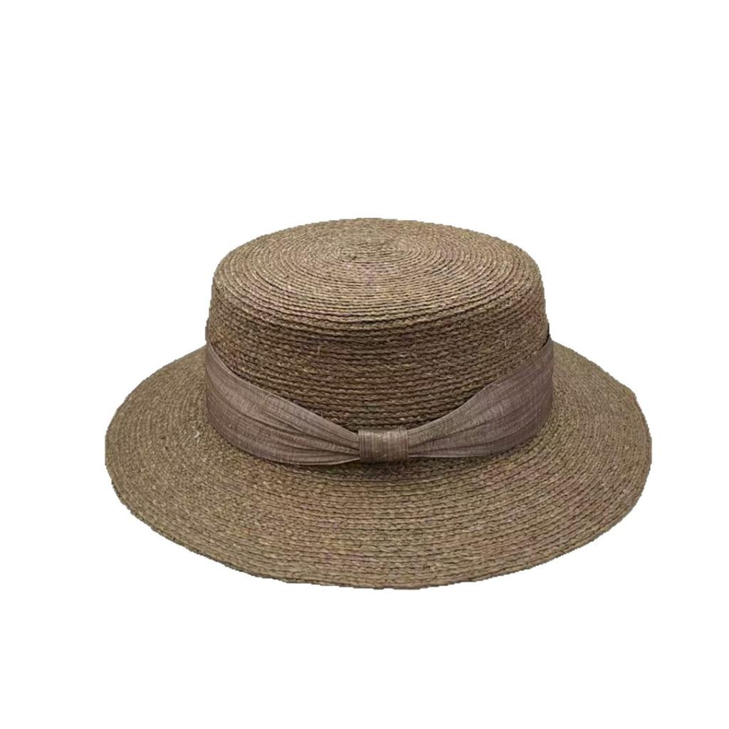 Export quality extra fine hand-woven raffia flat top hat women's summer sun protection straw hat silk hemp top hat