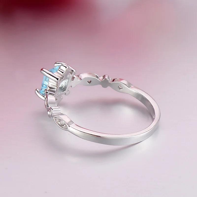Fashion Silver Color Rings for Women  Square Cut Blue Cz Bridal Wedding Engagement Ring Bijoux  Love Ring