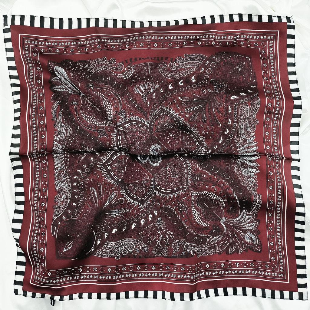 Burgundy small square scarf silk scarf women's spring, autumn and summer professional matching shirt neck protection scarf hair band tulle scarf scarf