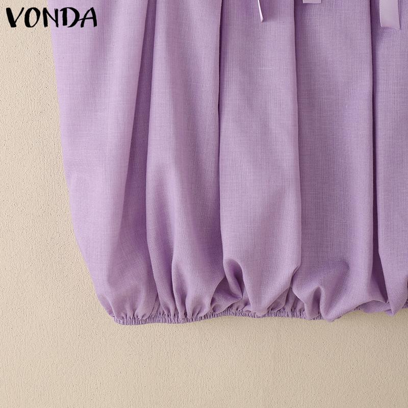 VONDA Women Summer Strap Sleeveless Bow Knot Pleated Casual Tank Tops
