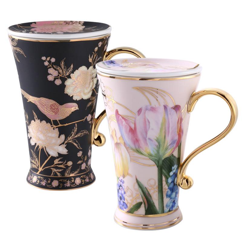 Nuoxuan Pastoral Ceramics Water Cup With Lid Spoon Light Luxury Women'S Household Cup Male Simple Creativity