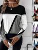 New Arrival Women's Pullover Round Neck Geometric Print Color Block T-shirt