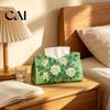 Decorative Paper Dispenser Leather Tissue Box Cover, Foldable Desktop Organizer, Oil Painting Style Napkin Holder Case, Storage Facial Organizer