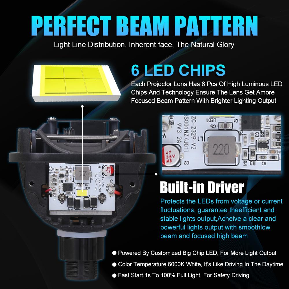 2.5 Inch Bi Led Projector Lens Led Light For Headlight H4 H7 9005 9006 High Low Lights 6000K Diodes 80W Turbo H7 Tuning