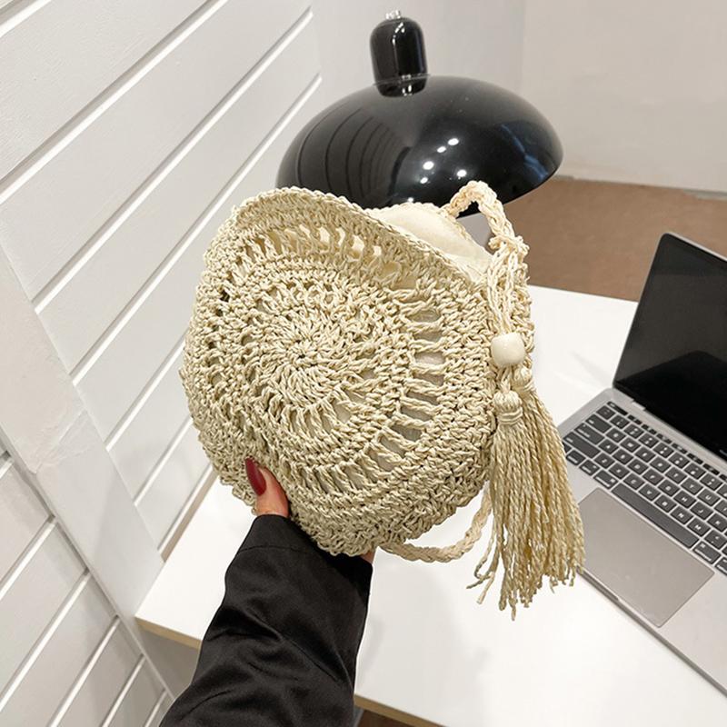 Fashion Hollow Out Shoulder Bags For Women Casual Straw Crossbody Small Round Bag Purse Tassel Messenger Handbags