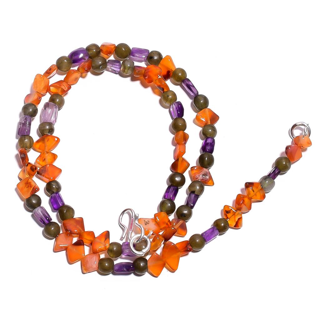 Natural Carnelian Labradorite Amethyst Gemstone Smooth Beads Necklace 17" UB5034 UB-5034
