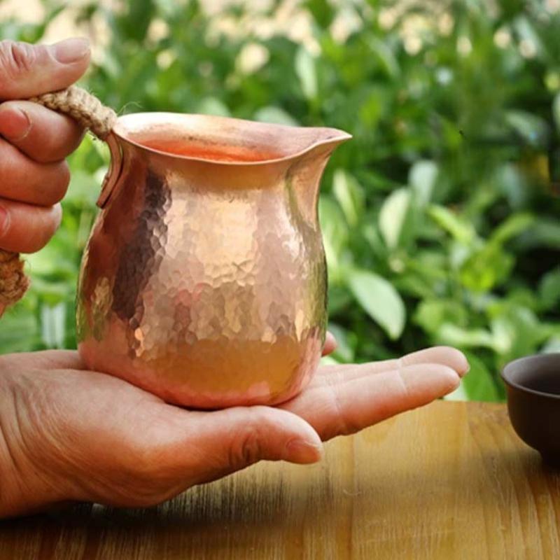 1Pc Pure Copper Vintage Boiling Tea Pot Home Use with Strainer Roasted Tea Canister Handmade Tea Separation Side Handle Pot