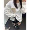 2025 New Arrival: European-Style White Long-Sleeve Women's T-Shirt, Mid-Length Loose Fit, Pure Cotton Base Layer for Autumn/Winter