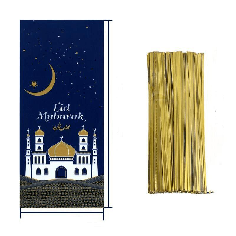 100pcs/set Mubarak Bags Plastic Cookie Candy Bag Ramadan Kareem Decor Islamic Muslim Party Supplies Eid Al-fitr Decor