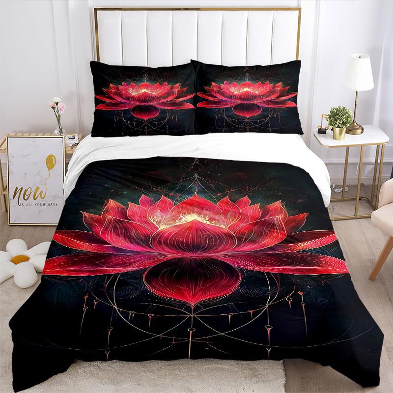3pc Lotus Mandala Cover Set - 1 Quilt Cover + 2 Pillowcases, All Seasons Bedroom Setting, Perfect for Home031
