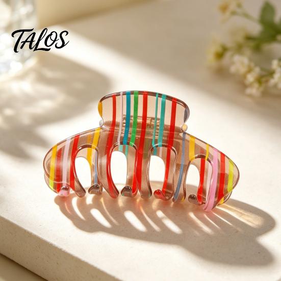 Smooth Surface Hair Clip Claw for Women, Hollow Widened with Curved Transparent Anti-Slip Teeth, Acrylic Rainbow Design Accessory Teeth