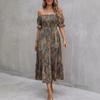 European and American Summer New Exotic Bohemian Vacation Style One-word Shoulder Princess Sleeve Dress