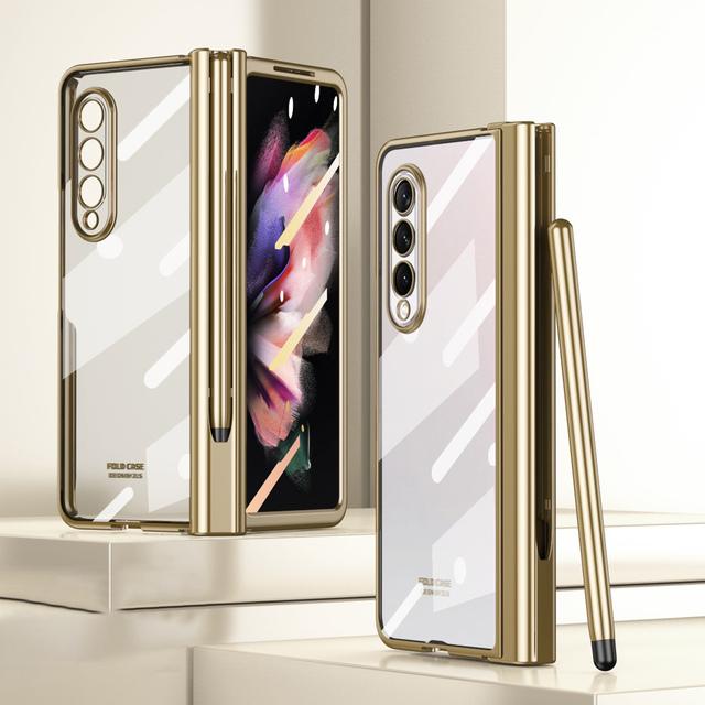 

Прозрачный чехол для Samsung Galaxy Z Fold 3 с S Pen, защитой шарниров и передней защитной пленкой из закаленного стекла for Galaxy Z Fold 3 золотой
