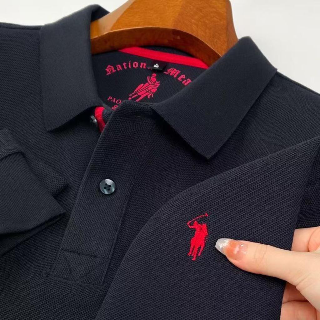 STORN 100% Reine Baumwolle Herbst und Winter Herrenmode Sportmarke Besticktes Pony Langarm POLO-Shirt Business Casual T-Shirt