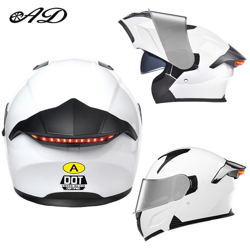 Unisex Full Face Flip-Up Motorcycle Helmet with LED Taillight, All-Season, 3C/DOT Certified
