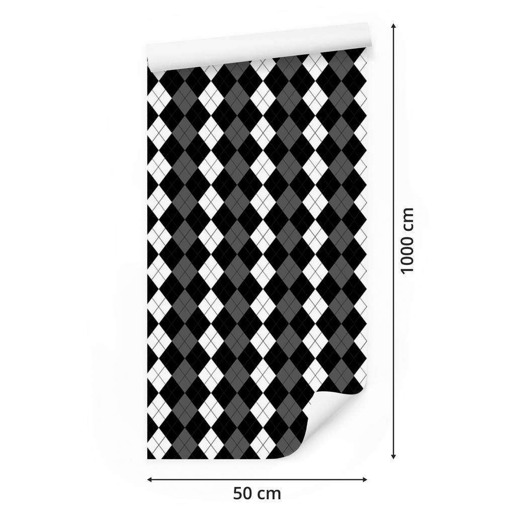 Black and white checkered wallpaper, graphite and black, for living room and bedroom, 50x1000