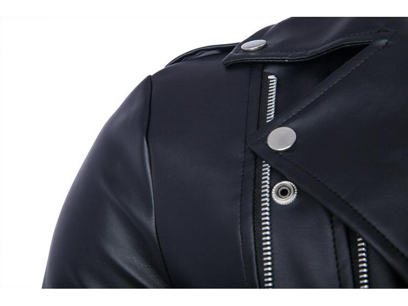 2015 Autumn/Winter Men's British Style Multi-Zipper Motorcycle Leather Jacket with Lapel.