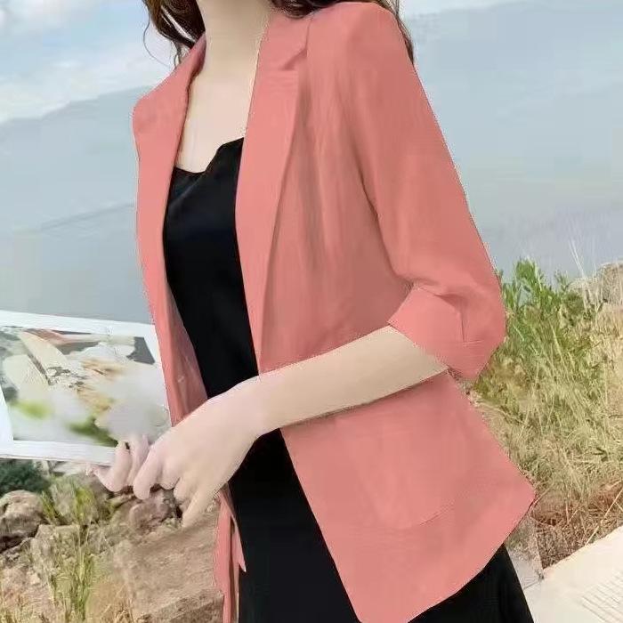 Women's Cotton Linen Blazer - Spring/Summer 2025 British Style, Casual Sun Protection Jacket