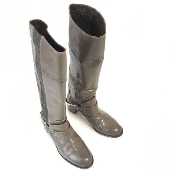 Regal Leder Lange Stiefel Khaki 24.0 Absatz(GEBRAUCHT)