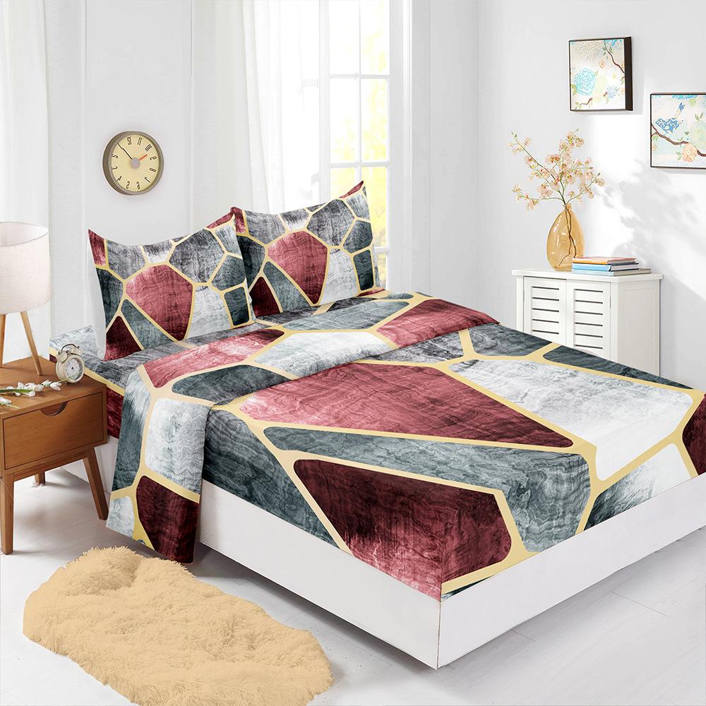 Four-Piece Mattress Sheet Digital Printing Mattress Protective Cover Bedding Geometry