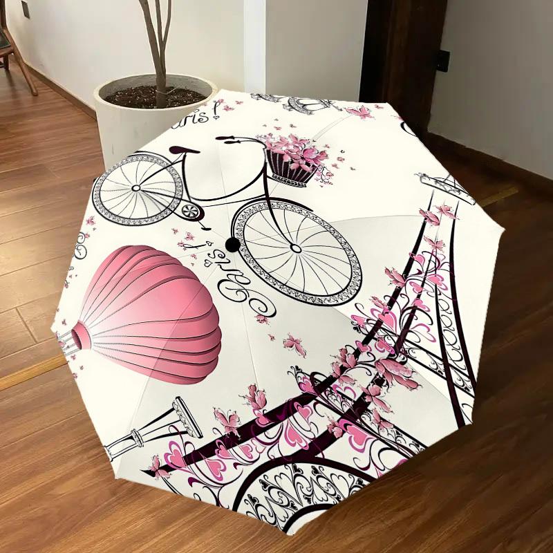 1PC Paris Bicycle Umbrella-8-Rib Reinforced, Automatic Open, Lightweight & Durable, Cute Fashion Accessory for Outdoor-A1280