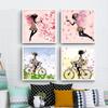 Nordic Canvas Painting Cartoon Square Posters Dancing Riding a Bike Horse Driving a Car Beautiful Girls for Girl's Room