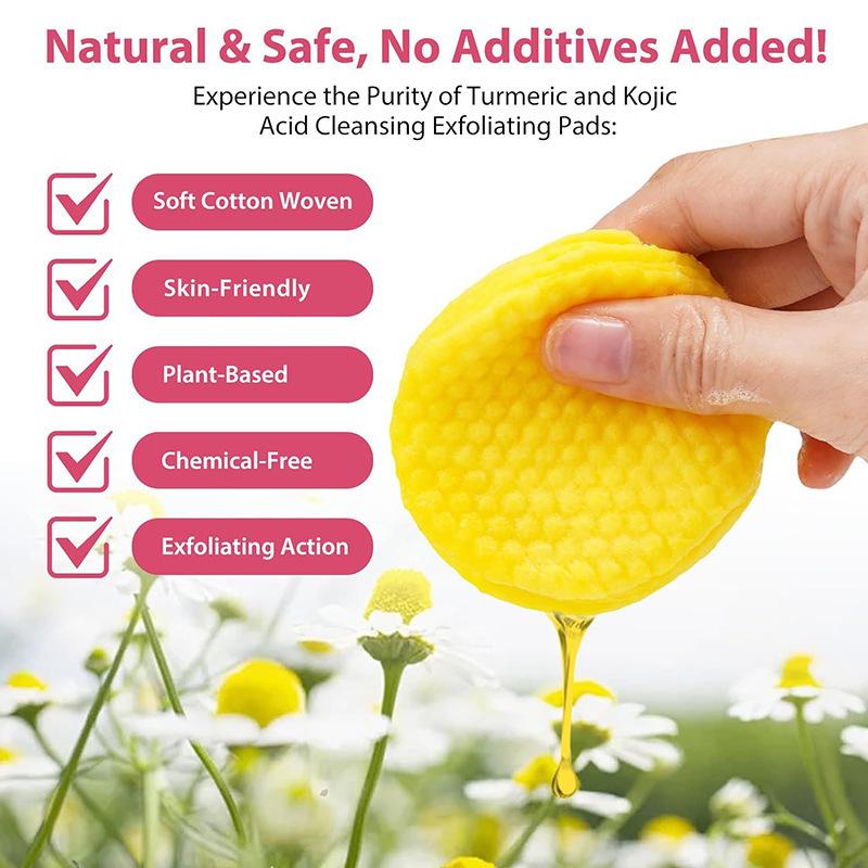 Turmeric Kojic Acid Pads Gentle Exfoliating Facial Cleansing Wipes for Dark Spots & Brightening Face Pads 30 Count